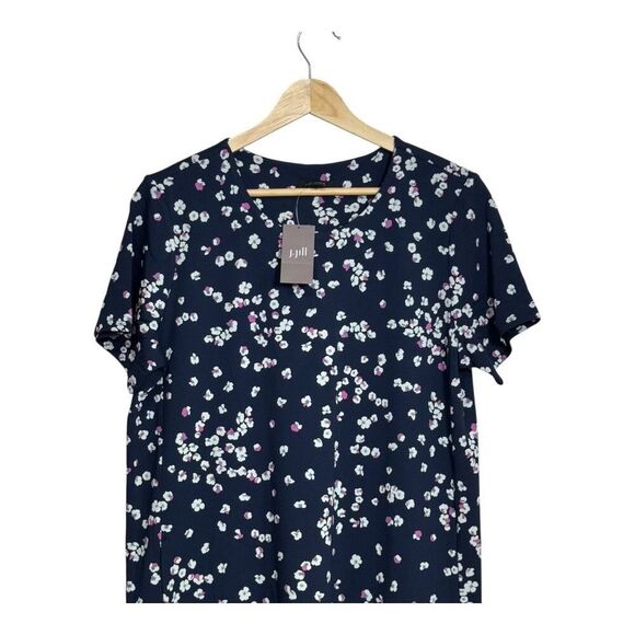 J Jill Floral Print Knit T Shirt Dress Navy Blue Casual Comfy Womens - Picture 4 of 8